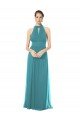 Outlet Ruched Long Chiffon Halter Bridesmaid Dress with Tie Back and Tails