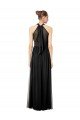 Outlet Ruched Long Chiffon Halter Bridesmaid Dress with Tie Back and Tails