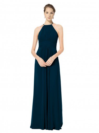 Outlet Spaghetti Strap Long Chiffon Halter A-Line Bridesmaid Dress