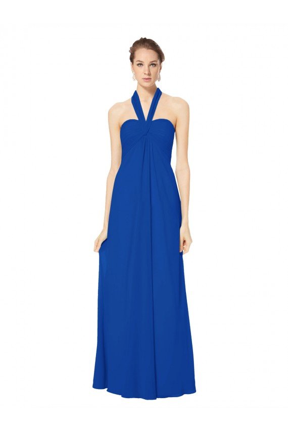 Outlet Sleeveless Long Chiffon Empire Gown with Pleated Halter Straps