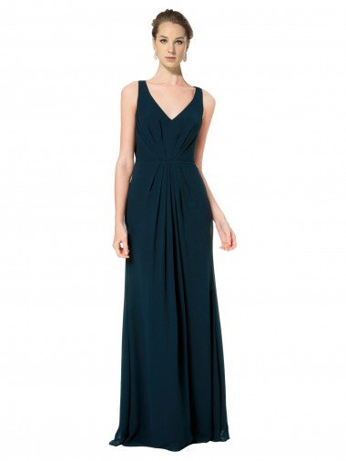 Outlet Long Chiffon V-Neck Sleeveless Bridesmaid Dress with Large Keyhole Back