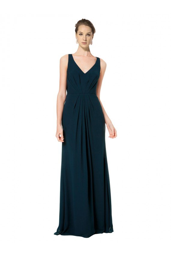 Outlet Long Chiffon V-Neck Sleeveless Bridesmaid Dress with Large Keyhole Back