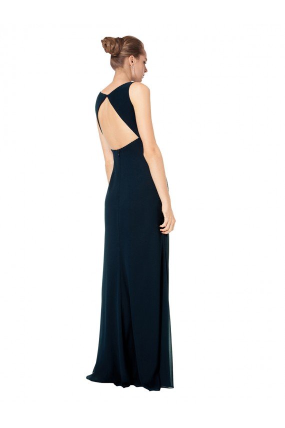 Outlet Long Chiffon V-Neck Sleeveless Bridesmaid Dress with Large Keyhole Back