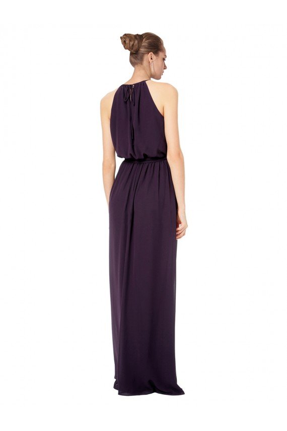 Outlet High Neck Long Chiffon Halter Bridesmaid Dress with Drape Chiffon Overlay