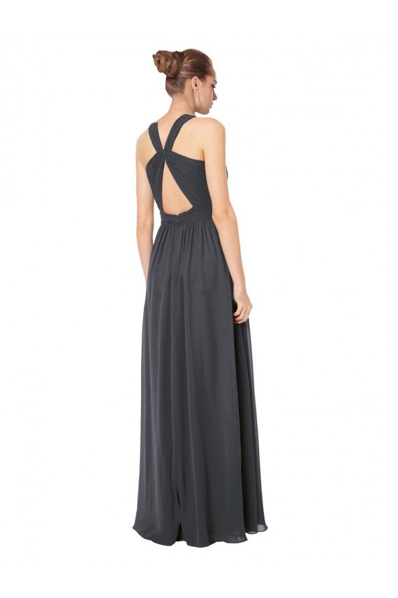 Outlet Long Chiffon Halter Bridesmaid Dress Keyhole Back