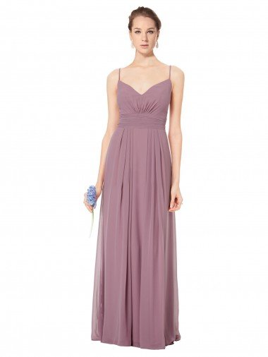 Outlet V-Neck Spaghetti Strap Open Back Long Chiffon Bridesmaid Dress