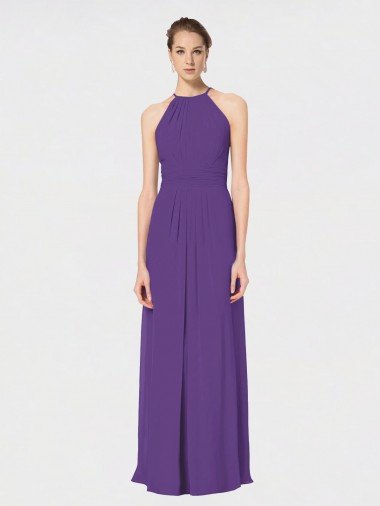 Outlet Long Chiffon Spaghetti Strap Halter Bridesmaid Dress