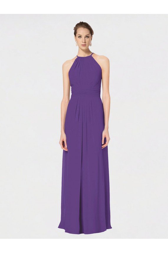 Outlet Long Chiffon Spaghetti Strap Halter Bridesmaid Dress