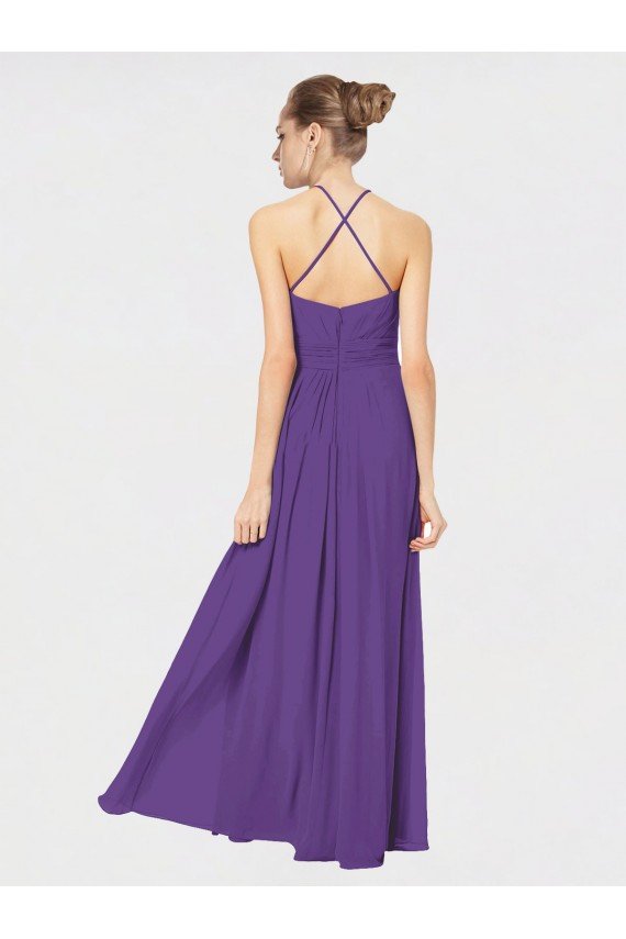 Outlet Long Chiffon Spaghetti Strap Halter Bridesmaid Dress