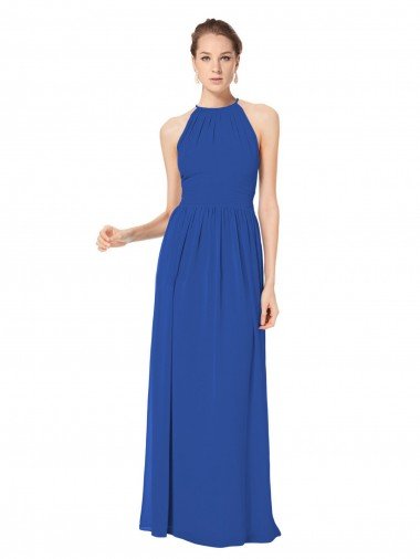 Outlet Long Chiffon High-Neck Sleeveless Bridesmaid Dress