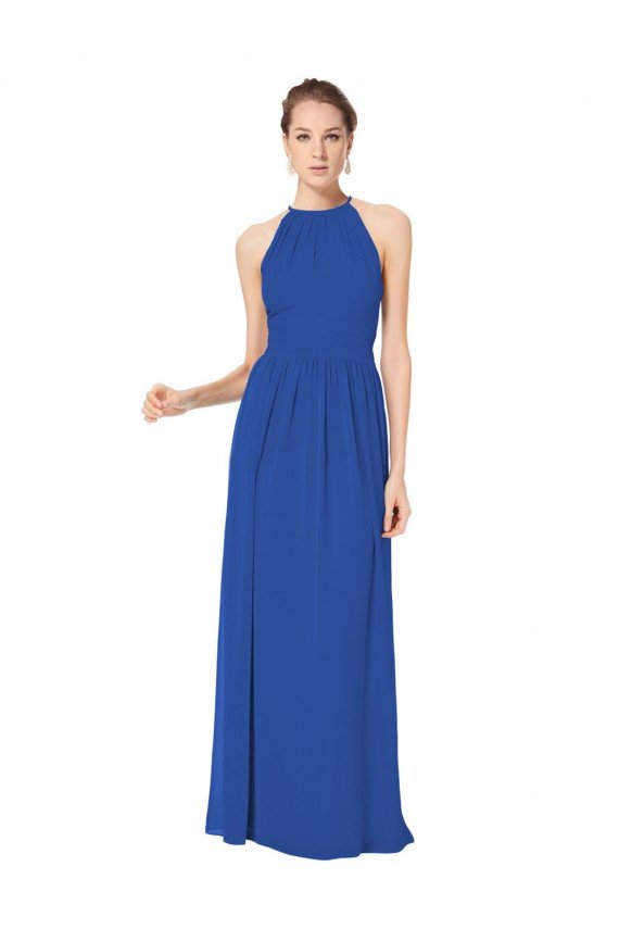 Outlet Long Chiffon High-Neck Sleeveless Bridesmaid Dress