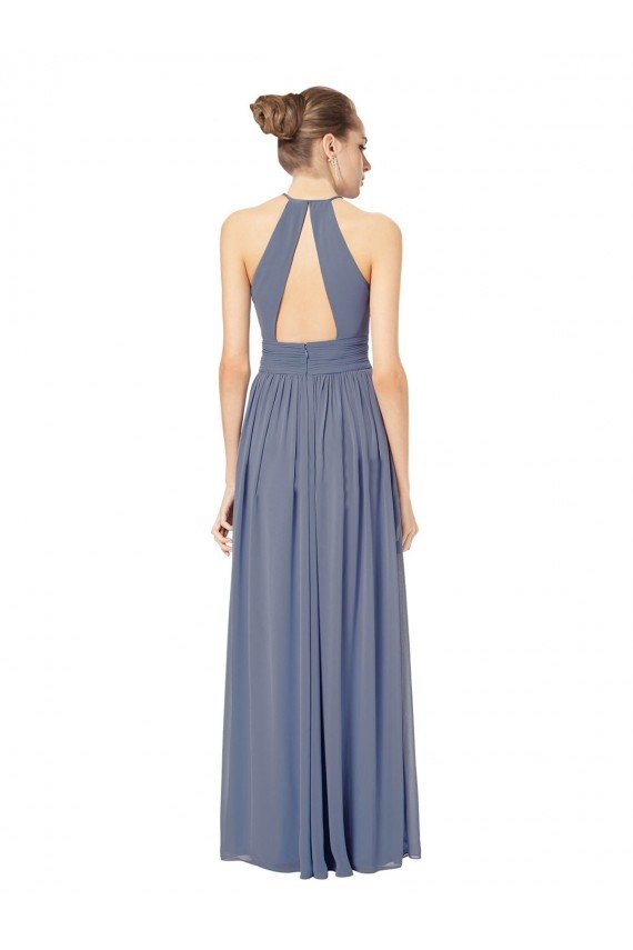Outlet Long Chiffon High-Neck Sleeveless Bridesmaid Dress