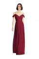 Outlet Off the Shoulder Long Chiffon Bridesmaid Dress with Pleated Sleeves