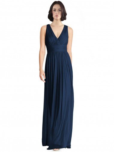 Outlet Cut Out Back Long Chiffon V-Neck Bridesmaid Dress