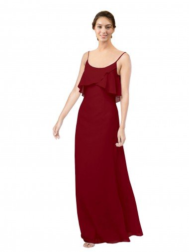 Outlet Scoop Neck Chiffon Bridesmaid Dress with Spaghetti Straps and Low Back