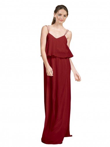 Outlet Long Chiffon Bridesmaid Dress with Slim Straps and Open Back