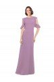 Outlet Long Chiffon Bridesmaids Dress with Flounced Sleeve Detail and Criss Cross Back