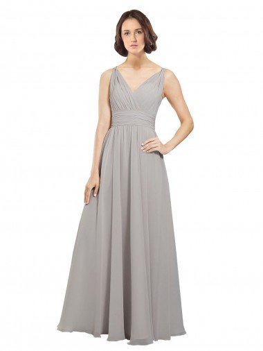 Outlet Twist Shouder Full Chiffon Bridesmaids Dress with V-Neckline and V-Back
