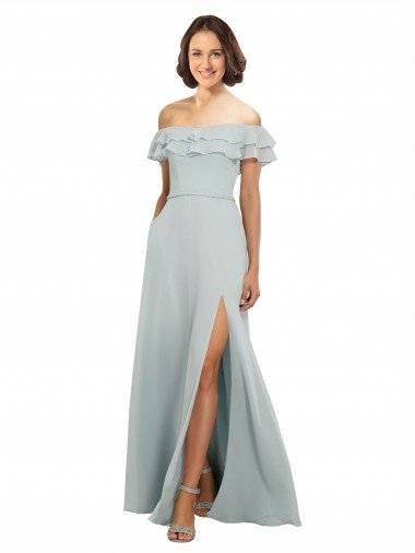 Outlet Luxe Chiffon Bridesmaids Dress with Off the Shoulder Flounced Neckline
