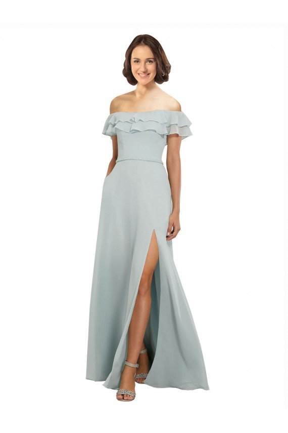 Outlet Luxe Chiffon Bridesmaids Dress with Off the Shoulder Flounced Neckline