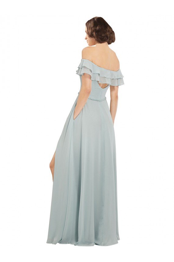 Outlet Luxe Chiffon Bridesmaids Dress with Off the Shoulder Flounced Neckline