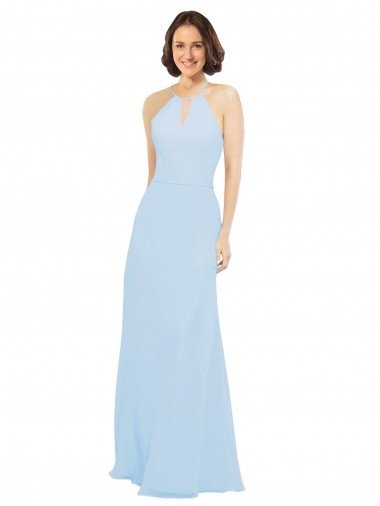 Outlet Floor Length Chiffon Bridesmaids Dress with Front Keyhole Neckline