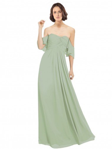 Outlet Boho Chic Chiffon Bridesmaids Dress with Off the Shoulder Neckline