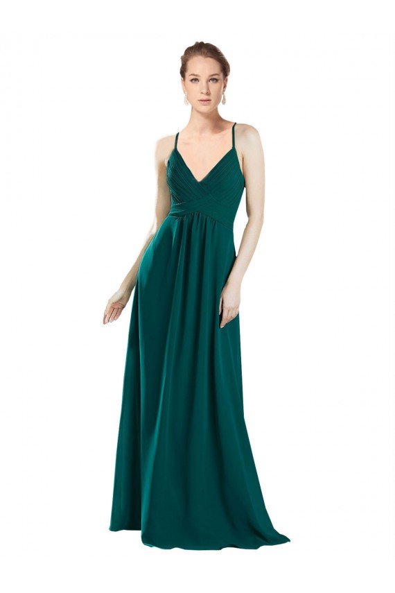 Outlet Sexy Chiffon Bridesmaid Dress with Deep V-Neckline