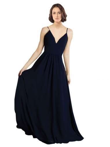 Outlet Simple Chiffon Bridesmaid Dress with Deep V-Neckline