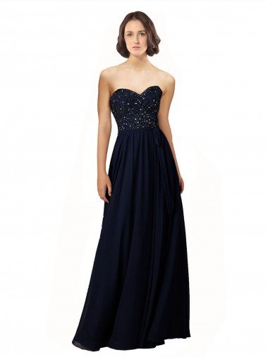Outlet Long Chiffon Sweetheart Neckline Bridesmaid Dress with Beading