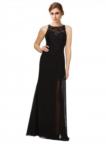 Outlet Sheath Beaded and Embroidered Bridesmaids Dress with Lace Bodice and Chiffon Skirt
