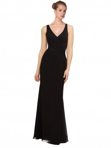 Outlet Open V-Back Chiffon Bridesmaids Dress with V-Neckine