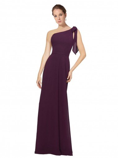 Outlet One Shoulder Chiffon Bridesmaids Dress with Shoulder Bow