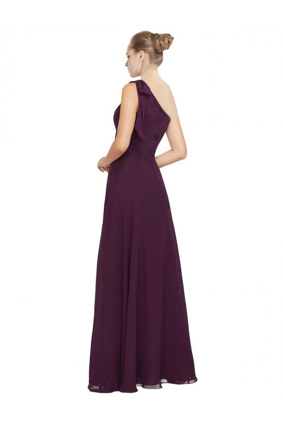 Outlet One Shoulder Chiffon Bridesmaids Dress with Shoulder Bow