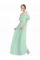 Outlet Spaghetti Straps Long Chiffon Off-The-Shoulder Bridesmaid Dress with Double Flounce Sleeves