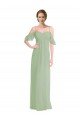 Outlet Long Chiffon Off-The-Shoulder Bridesmaid Dress with Double Flounce Sleeves