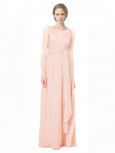 Outlet Full Length Chiffon Bridesmaid Dress with V-Front and Back