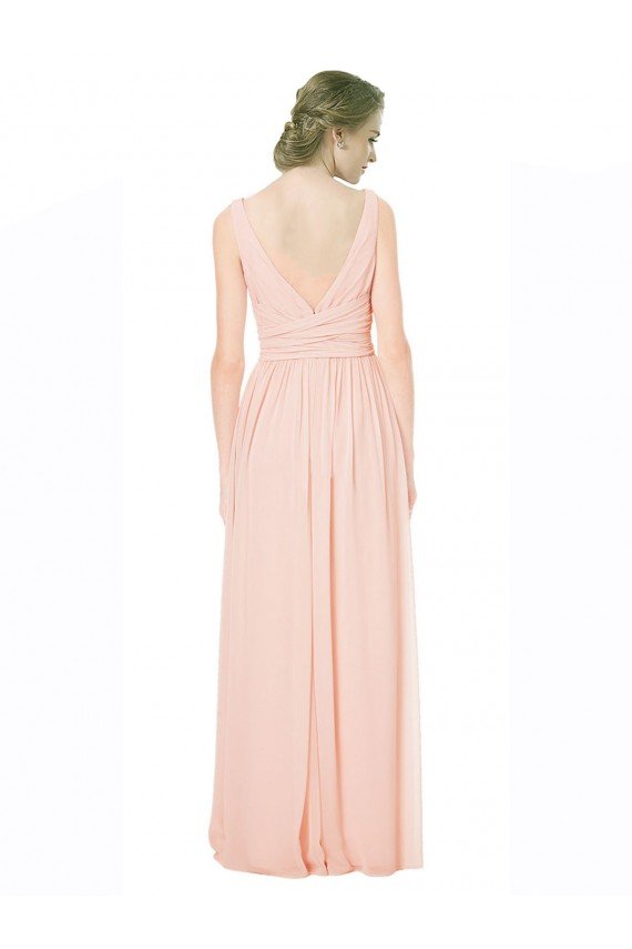 Outlet Full Length Chiffon Bridesmaid Dress with V-Front and Back