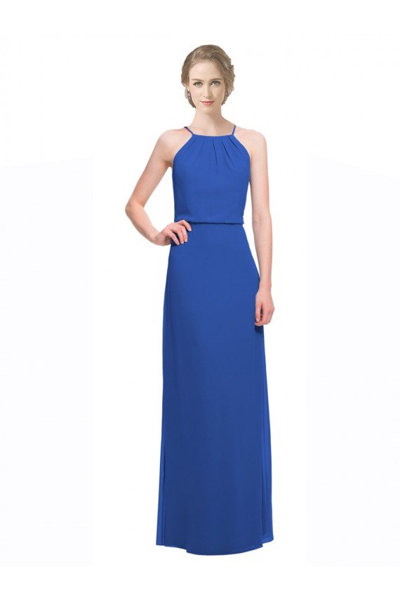 Outlet Long Chiffon Spaghetti Strap Bridesmaid Dress with Blouson Top