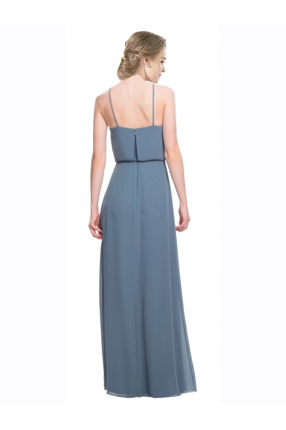 Outlet Long Chiffon Spaghetti Strap Bridesmaid Dress with Blouson Top