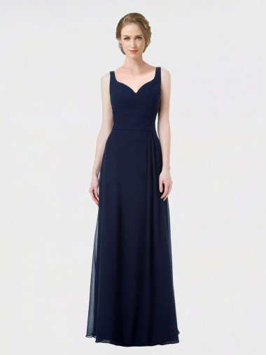 Outlet Long Chiffon Bridesmaid Dress with Sweetheart Neckline and Shoulder Straps