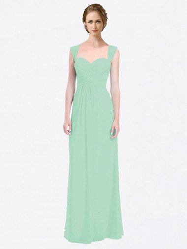 Outlet Long Chiffon Bridesmaid Dress with a Sweetheart Neckline and Pleated Shoulder Straps