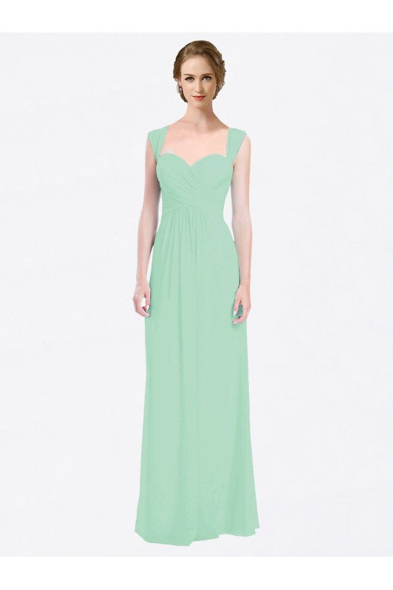 Outlet Long Chiffon Bridesmaid Dress with a Sweetheart Neckline and Pleated Shoulder Straps