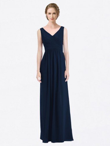 Outlet Long Chiffon V-Neck Sleeveless Bridesmaid Dress with Criss-Cross Pleated Bodice