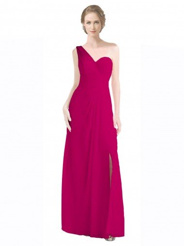 Outlet Full Length Chiffon Bridesmaid Dress with One Wide Shoulder Strap