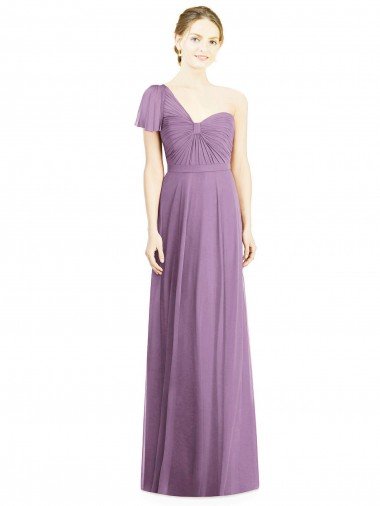 Outlet Flutter Sleeves One Shoulder Long Chiffon Bridesmaid Dress
