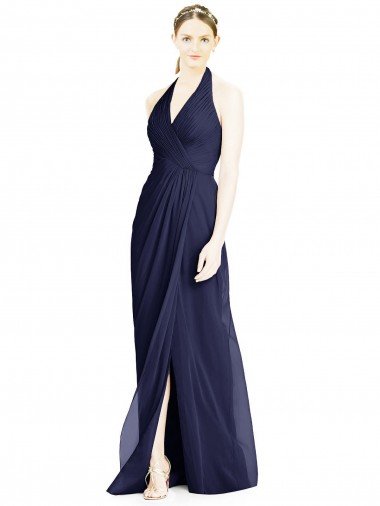Outlet V-Neck Halter Chiffon Bridesmaid Dress with Side Front Slit