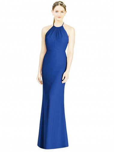 Outlet Criss Cross Low Back Halter Chiffon Bridesmaid Dress