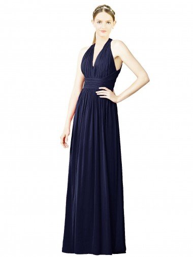 Outlet V-Neck Halter Long Open Back Chiffon Bridesmaid Dress