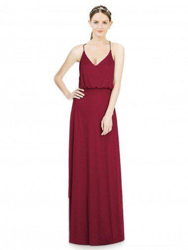 Outlet Full Length V-Neck A-Line Chiffon Boho Bridesmaid Dress